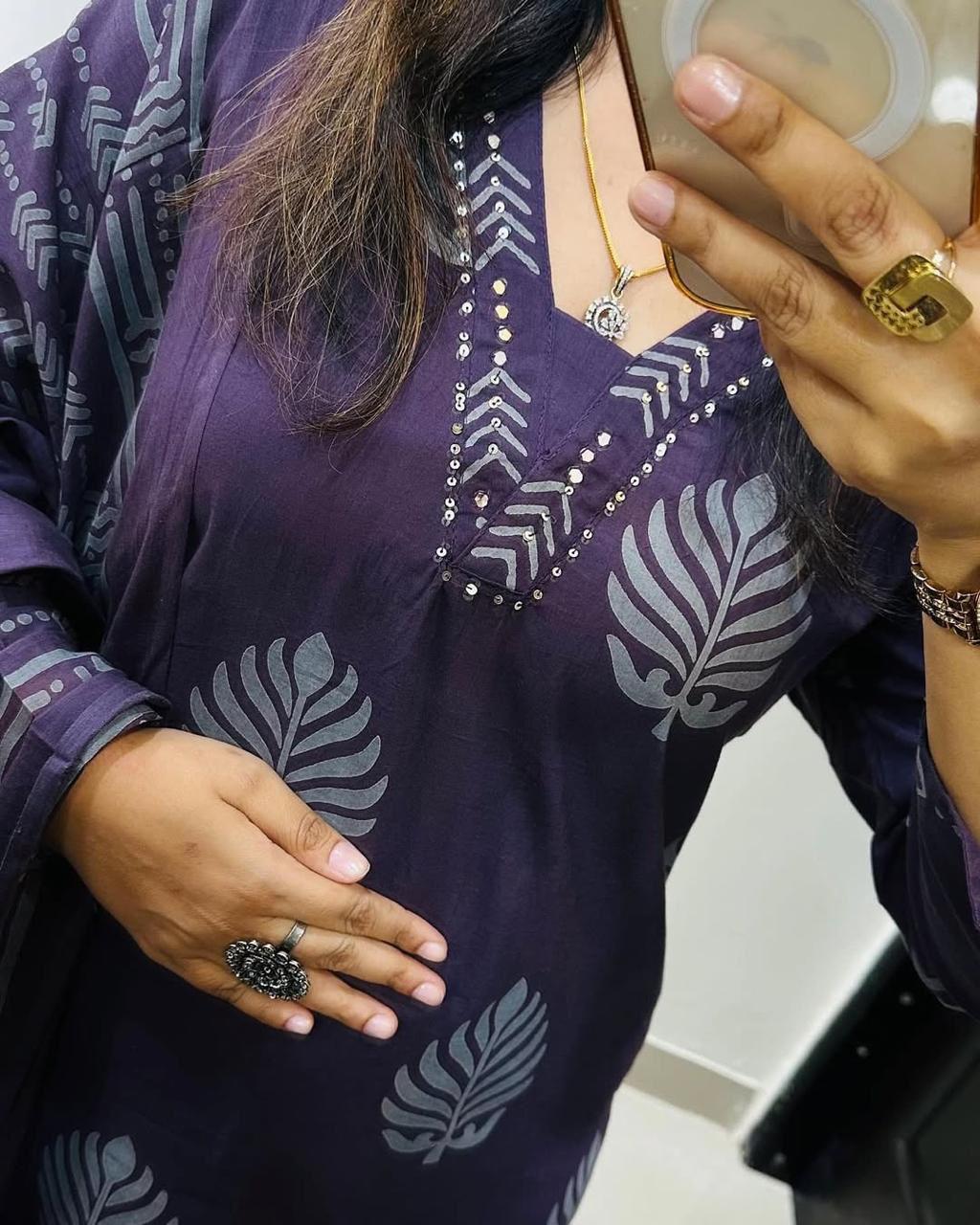 Traditional Indian Cotton Kurti Pant with Dupatta for Women