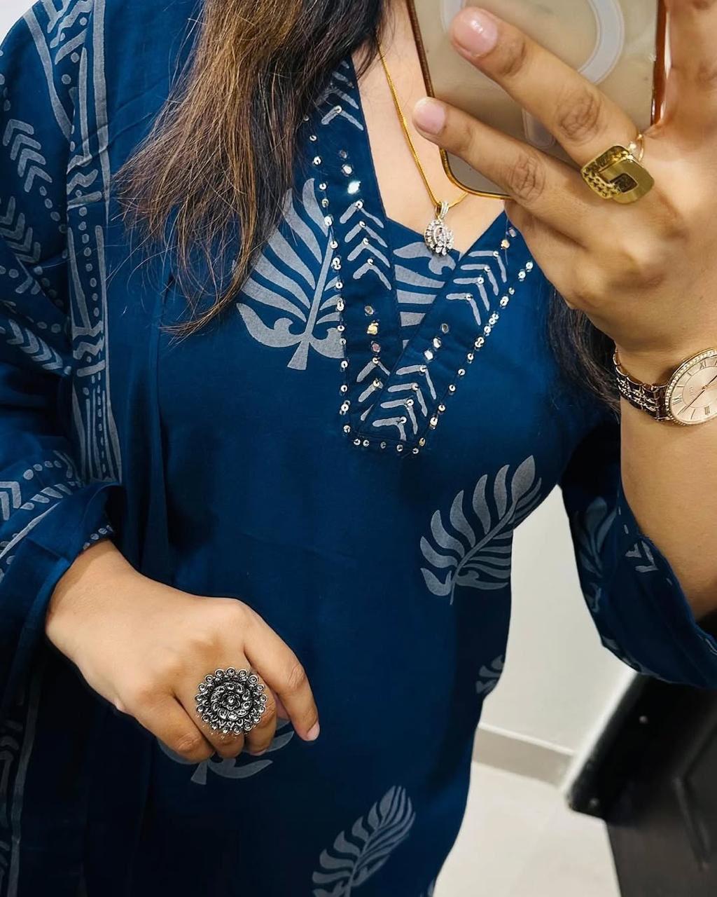 Traditional Indian Cotton Kurti Pant with Dupatta for Women