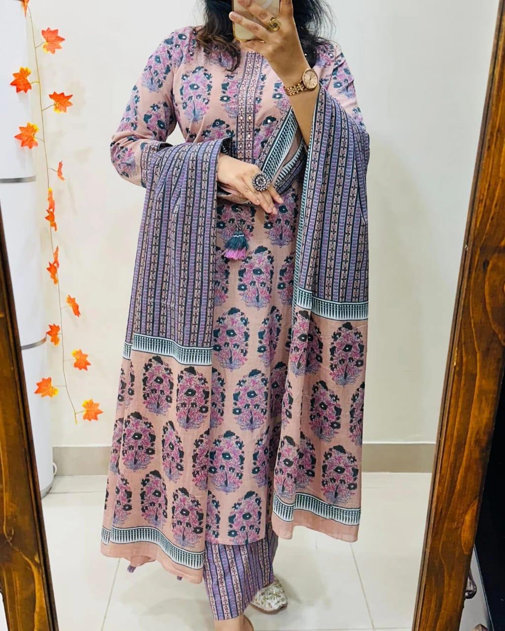 Hand Block Print Cotton Kurti Pant Dupatta Set for Women Perfect for Festive Occasions