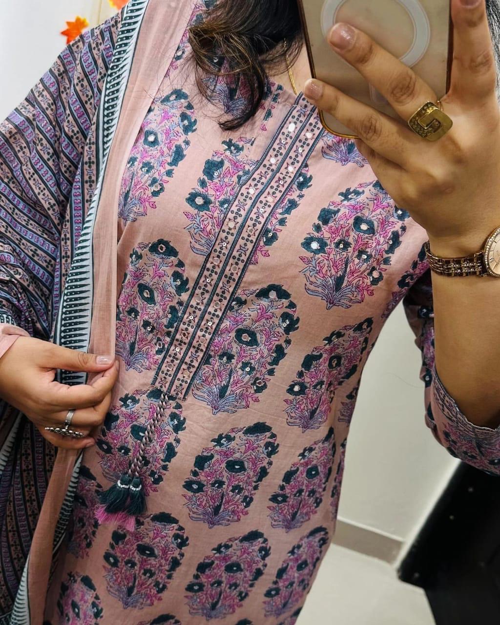 Hand Block Print Cotton Kurti Pant Dupatta Set for Women Perfect for Festive Occasions