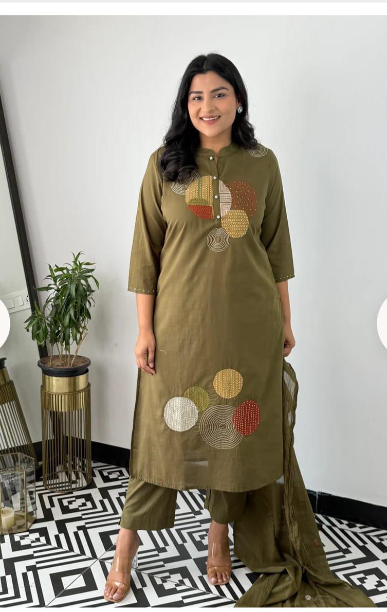 Traditional Indian Wear Cotton Kurti Pant with Dupatta for Women