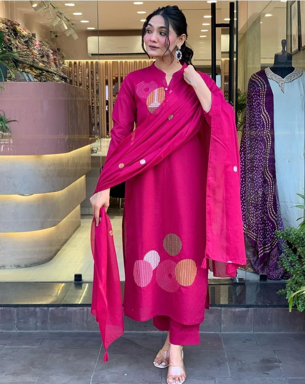 Traditional Indian Wear Cotton Kurti Pant with Dupatta for Women