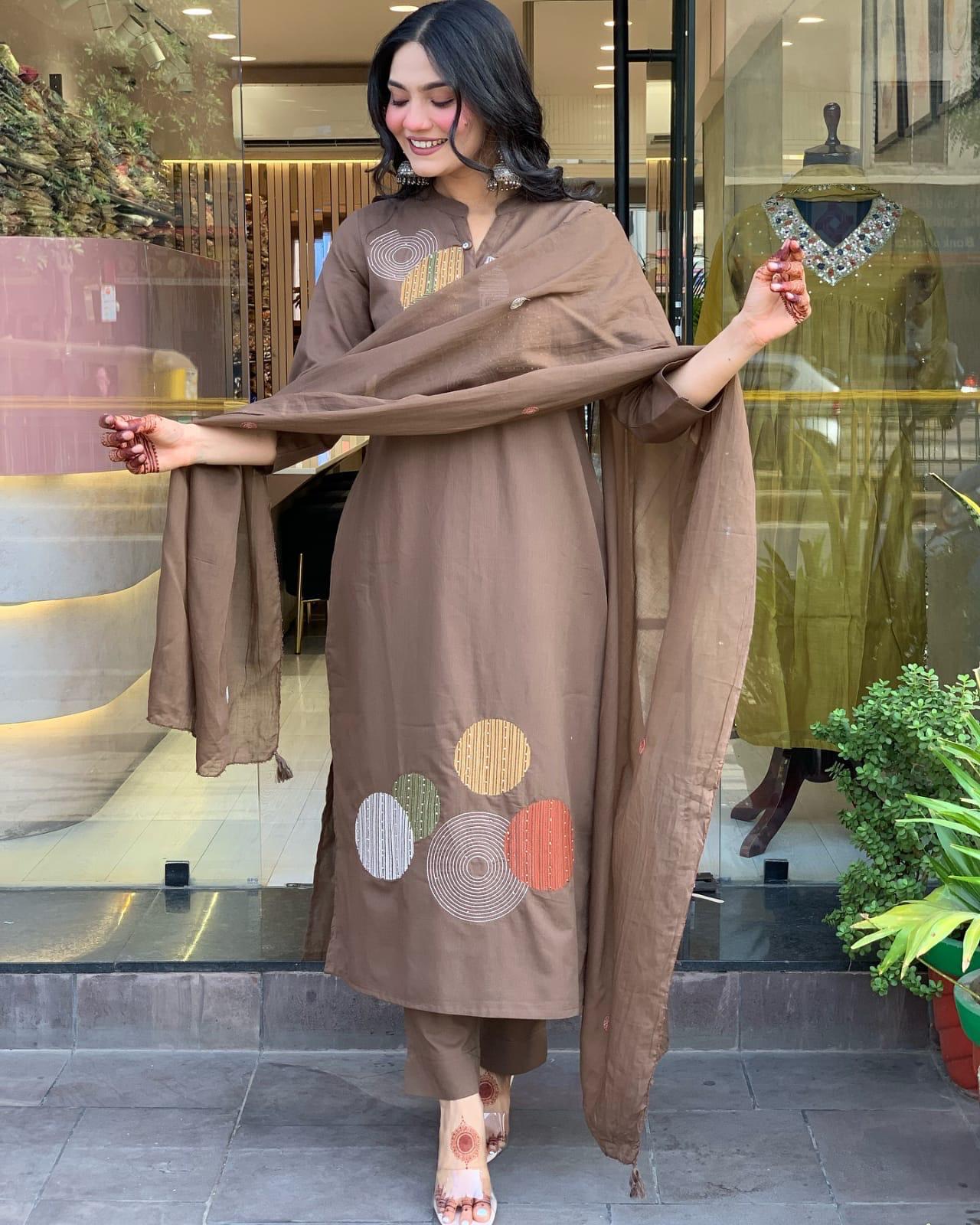 Traditional Indian Wear Cotton Kurti Pant with Dupatta for Women