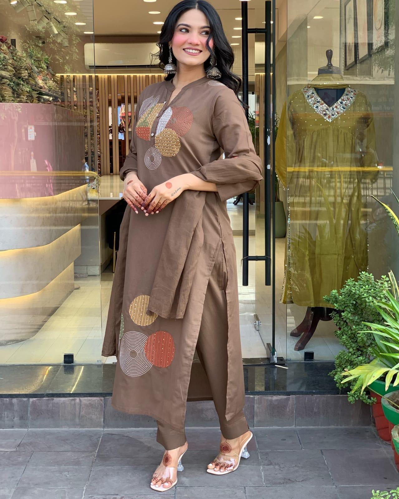 Traditional Indian Wear Cotton Kurti Pant with Dupatta for Women