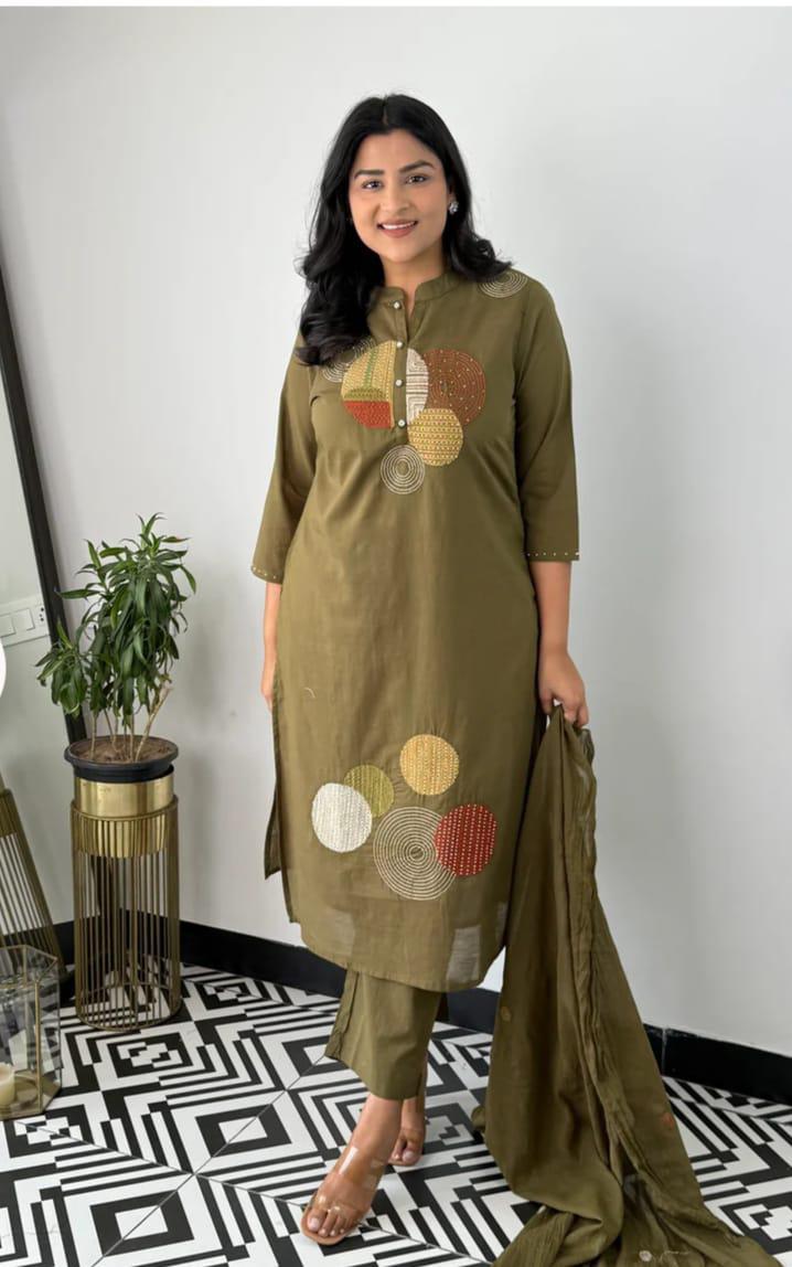 Traditional Indian Wear Cotton Kurti Pant with Dupatta for Women