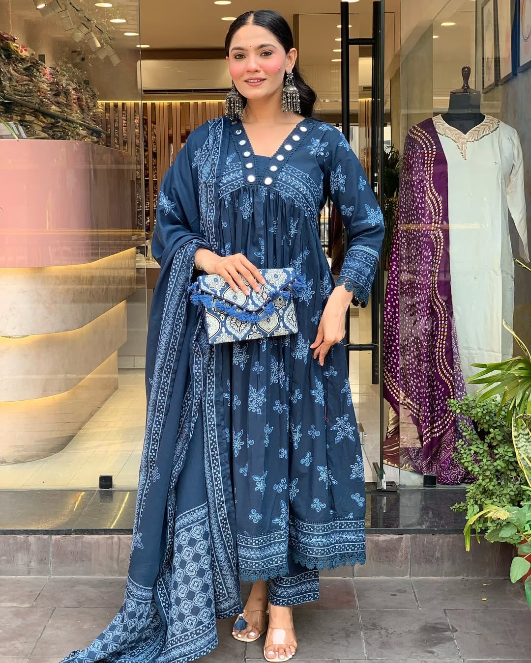 Elegant Ethnic Wear Women's Cotton Kurti Pant Dupatta Set