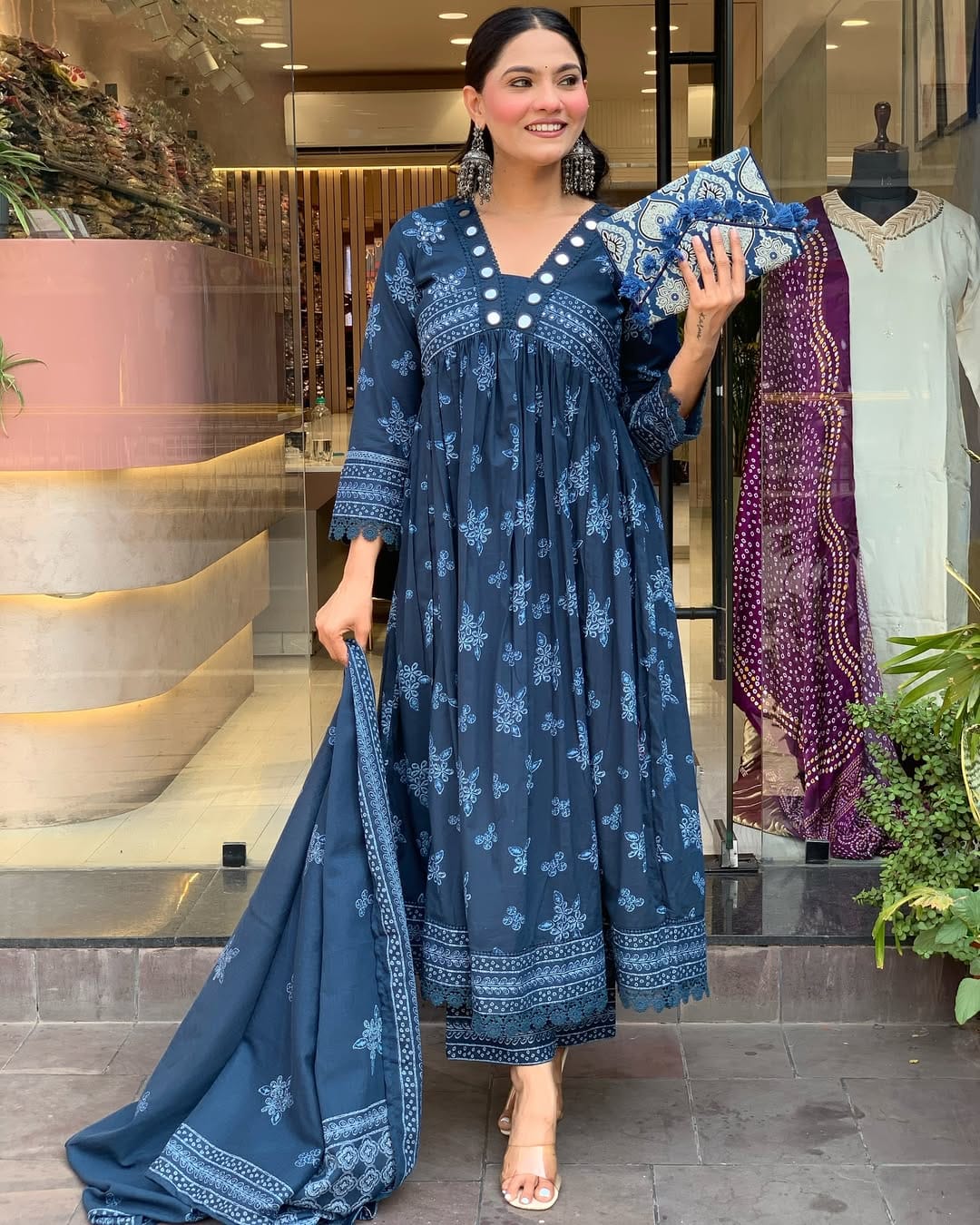 Elegant Ethnic Wear Women's Cotton Kurti Pant Dupatta Set