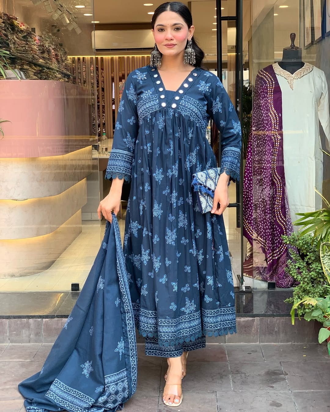 Elegant Ethnic Wear Women's Cotton Kurti Pant Dupatta Set