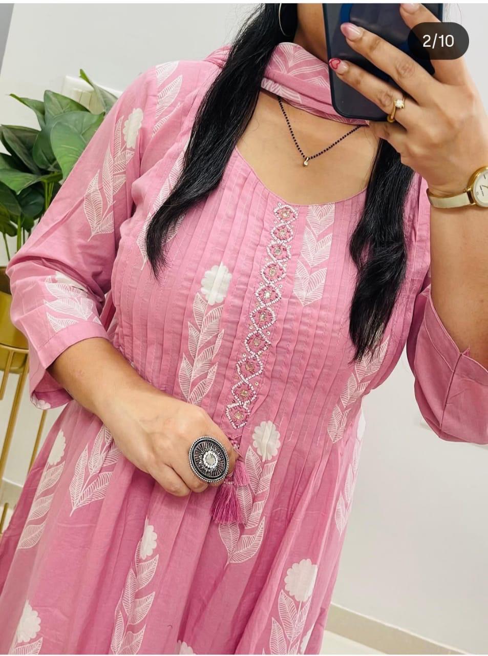 Latest Trendy Cotton Kurti Pand And Dupatta Set For Women's Ethenic Wear