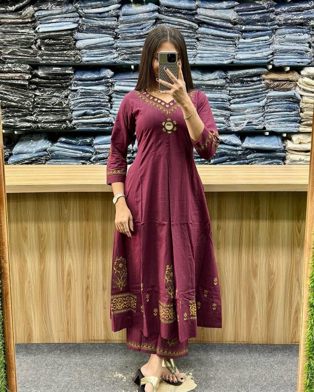 Cotton New Beautiful Kurti And Pant Set For Women's