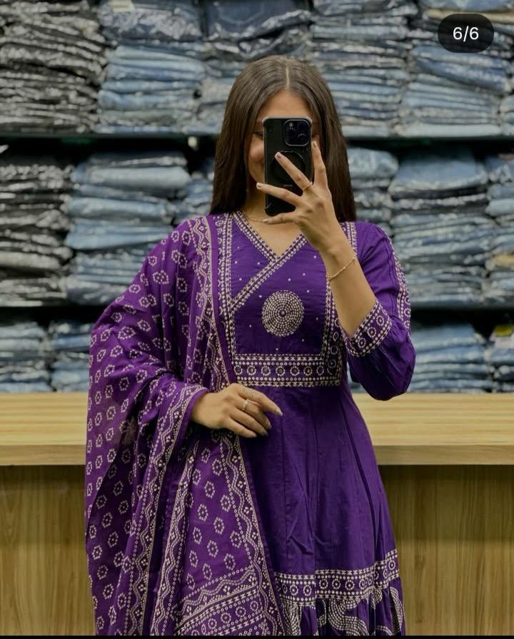 Hand Work Cotton Kurta And Pant With Dupatta Set For Indian Women's/Ethenic Wear For Women's