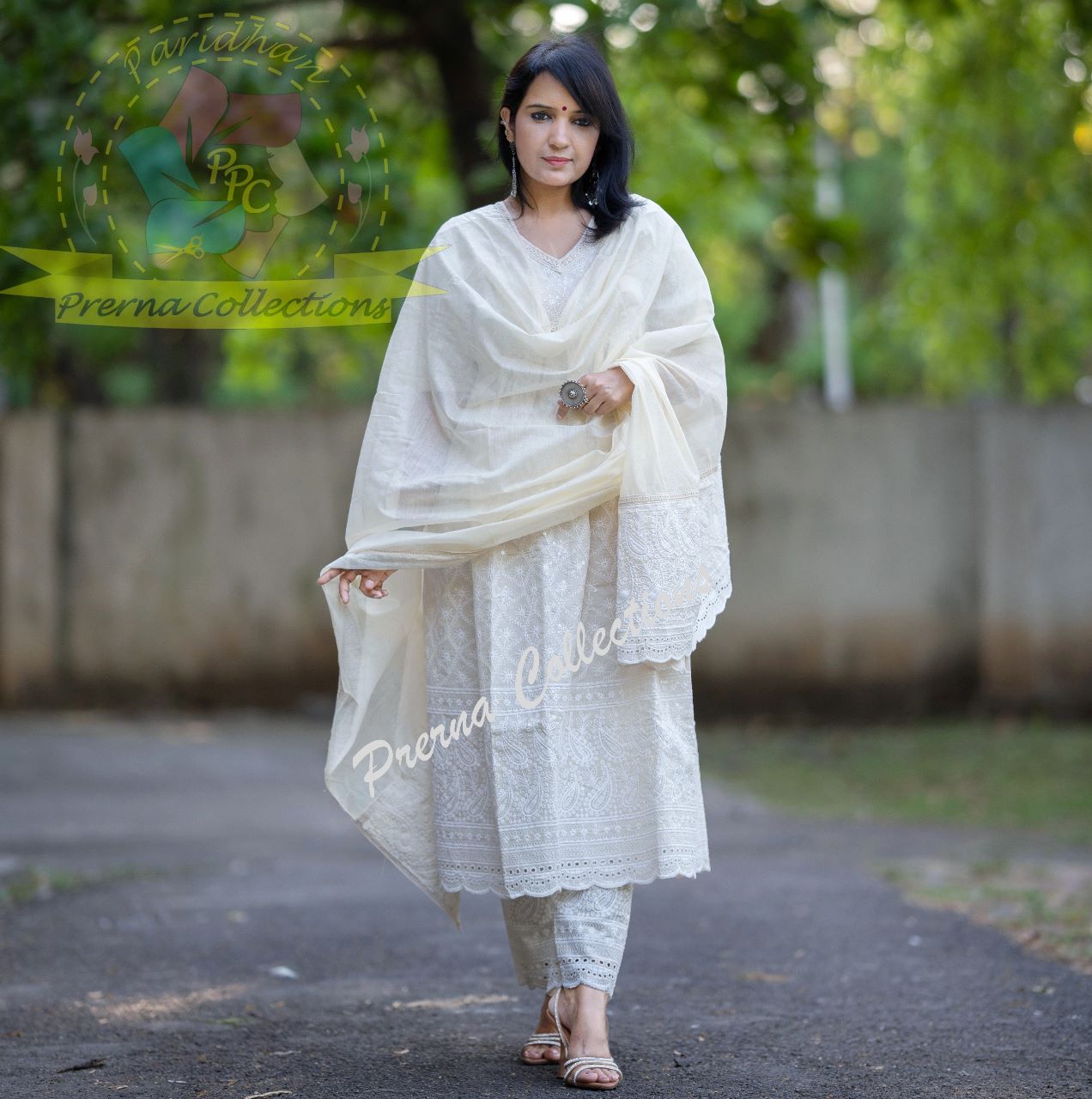 PURE COTTON EMBROIDERED SCHIFFLI KURTI AND PANT WITH DUPATTA SET FOR WOMEN'S