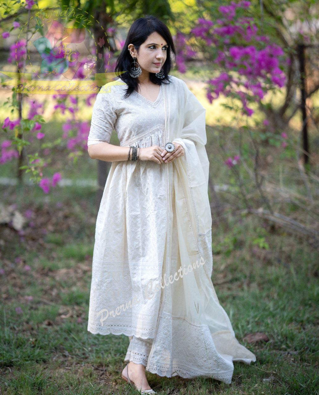 PURE COTTON EMBROIDERED SCHIFFLI KURTI AND PANT WITH DUPATTA SET FOR WOMEN'S