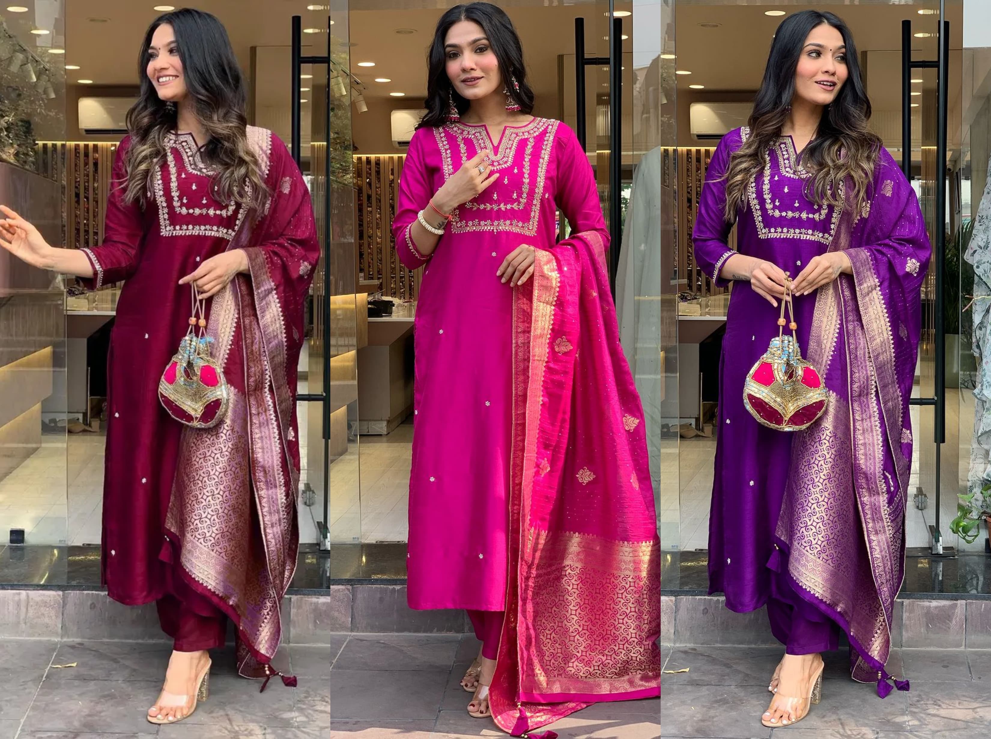 Rayon Beautiful Embroidery Kurti Pant And Dupatta Set For Women's