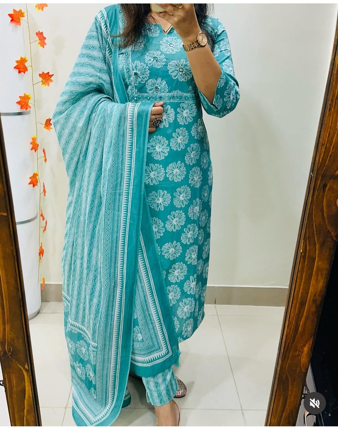 Cotton Trendy Kurta Pant And Dupatta Set With Beautiful Embroidery Work And Floral Print