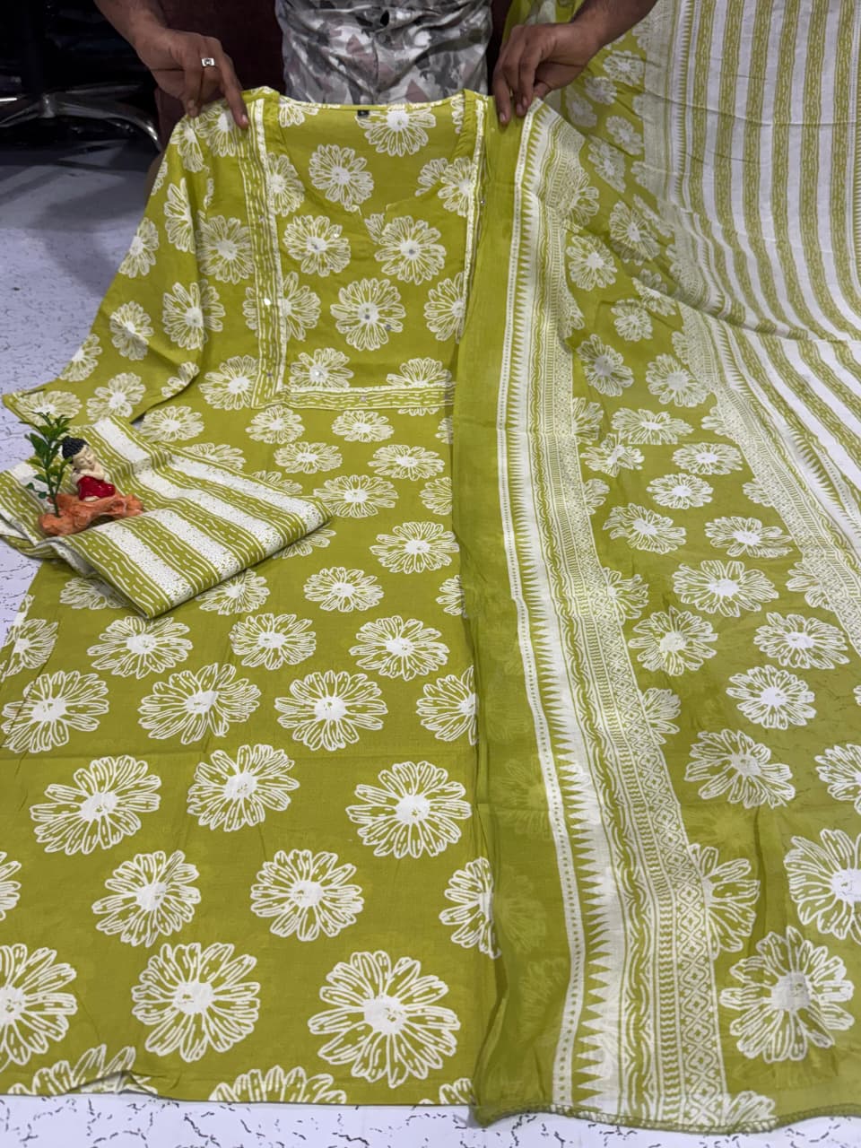 Cotton Trendy Kurta Pant And Dupatta Set With Beautiful Embroidery Work And Floral Print