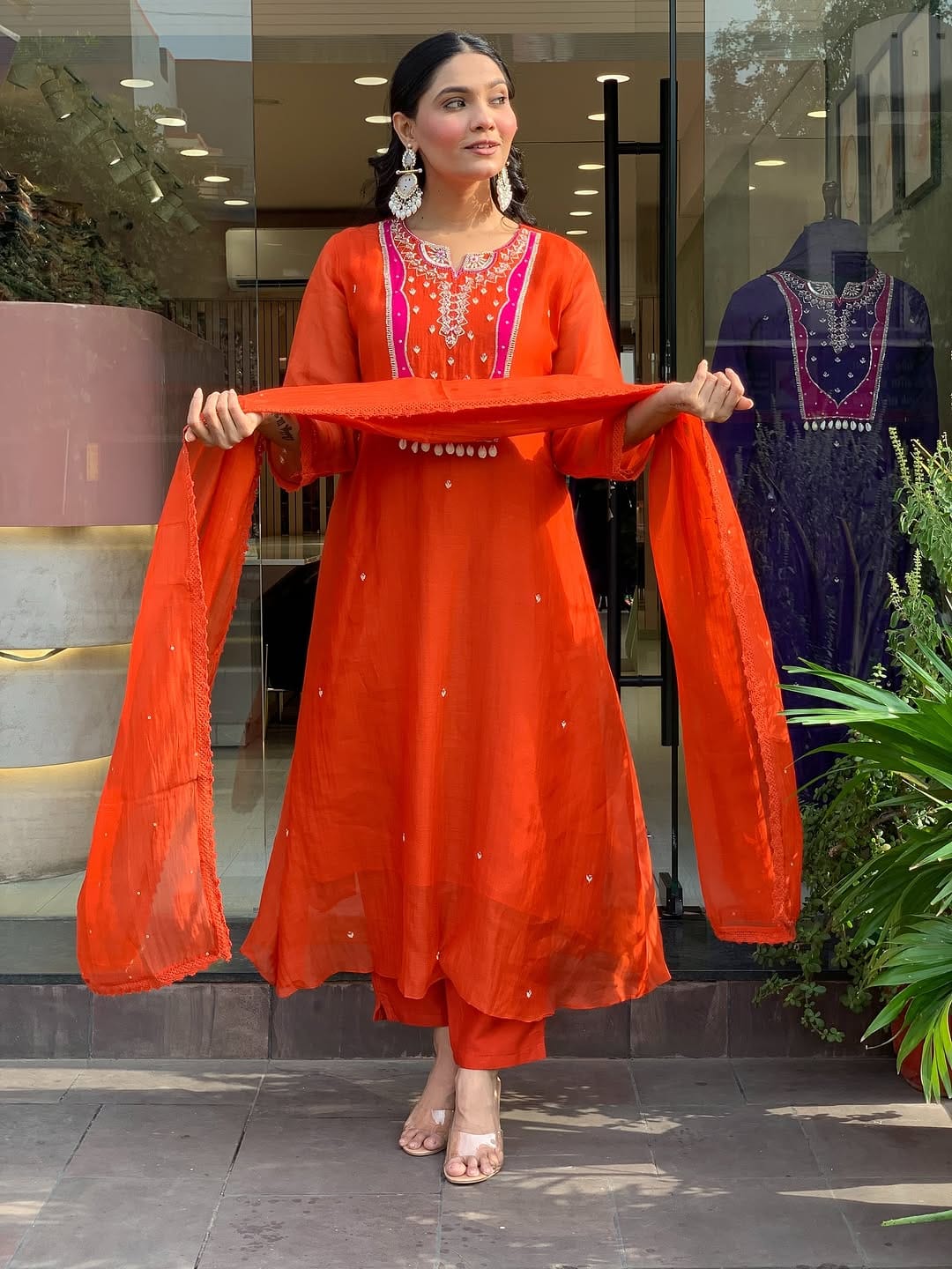 Embroidery Floral Cotton Kurta Pant And Dupatta Set