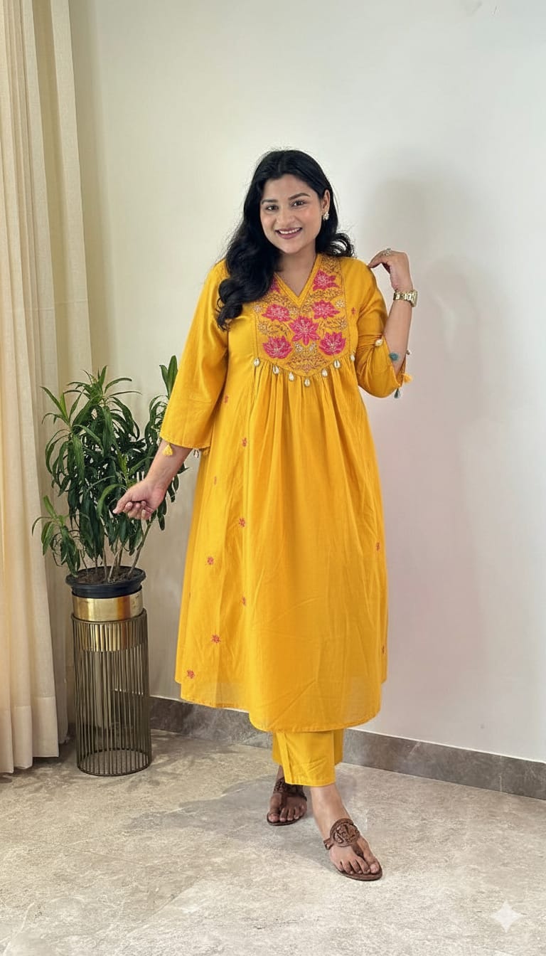 Embroidery Floral Kurta And Pant Set For Women's