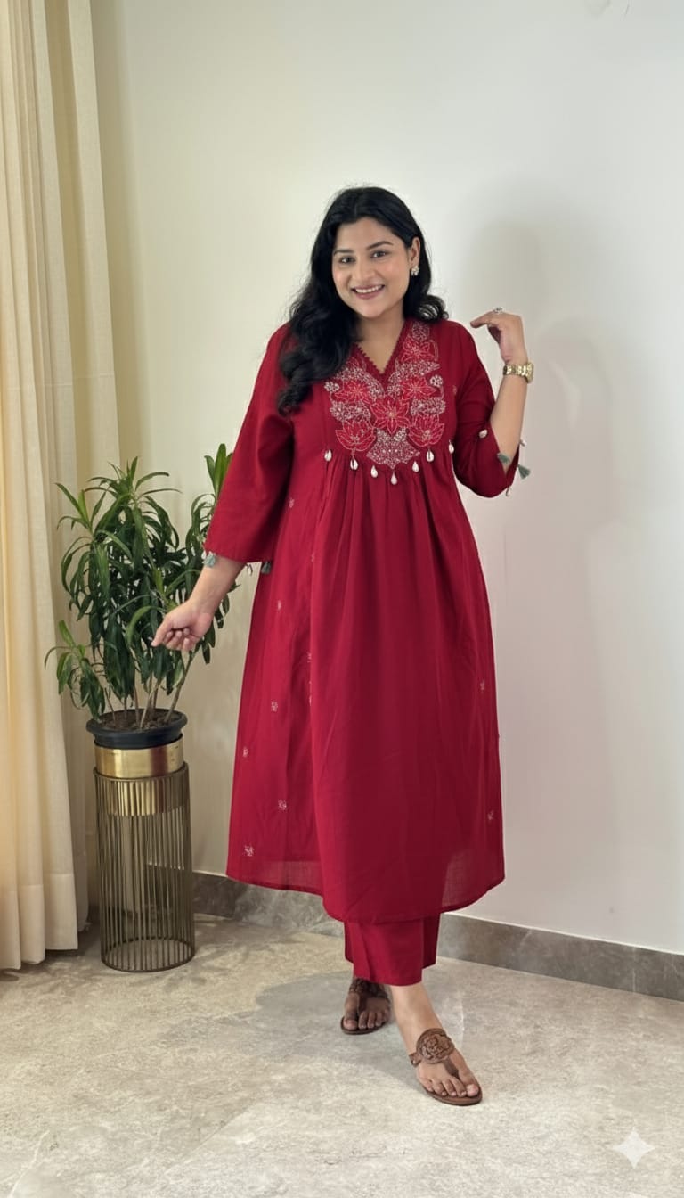 Embroidery Floral Kurta And Pant Set For Women's