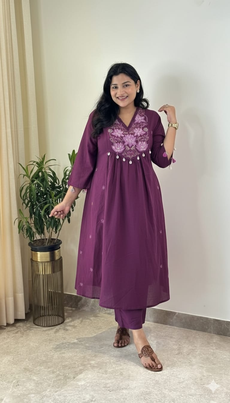 Embroidery Floral Kurta And Pant Set For Women's