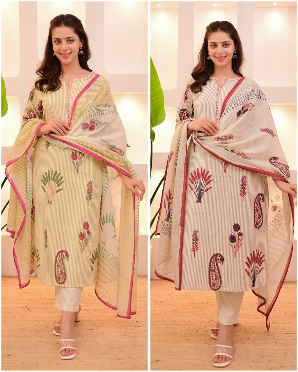 Beautiful Cotton Kurti Pant And Dupatta Set For Women's