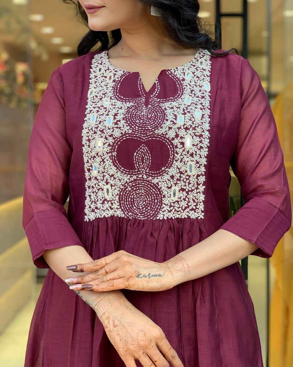 Women's Embroidery Printed Cotton Kurti And Pant Set With Dupatta For Women's