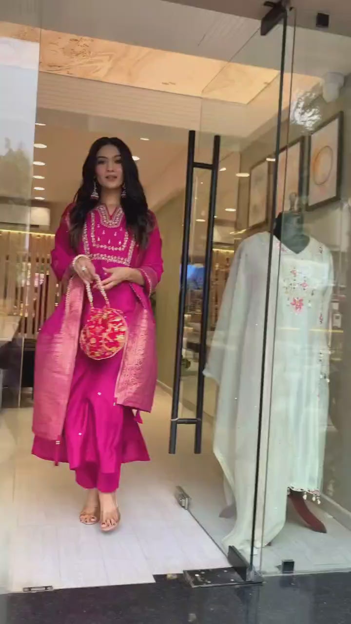 Rayon Beautiful Embroidery Kurti Pant And Dupatta Set For Women's